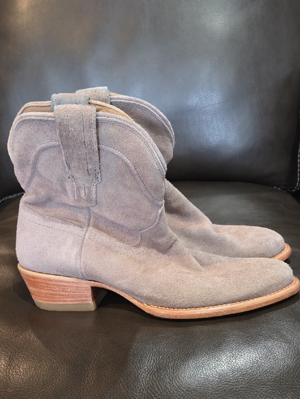 Tecovas Suede Ankle Boots in Light Taupe - Picture 4 of 7